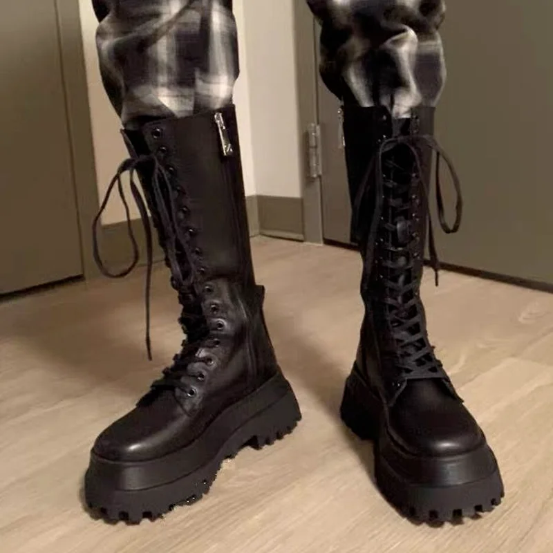 

Женские ботинки на молнии со шнуровкой, износостойкие Нескользящие зимние ботинки на толстой подошве в британском стиле, новинка 2022