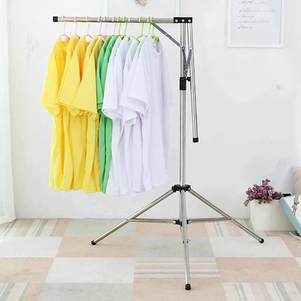 

Foldable Clothes Drying Rack Stainless Steel Standing Clothes Hanger Multifunctional Indoor Clothes Coat Storage Organizer Shelf