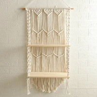 1 pc 44x85cm hand woven macrame tapestry rack wooden 2 shelves wall hanging for bohemian decoration boho decor ornament