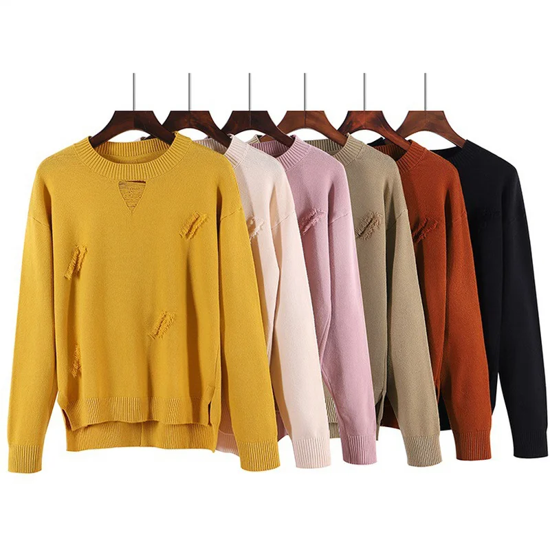 Модные свободные вязаные свитера с круглым вырезом и кисточками для женщин 2018