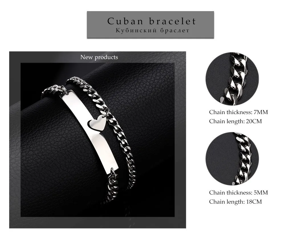 

2pcs Half Heart Stitching Bracelets Best Friends Couples Love Cuba Chain Fashion Creative Couple Bracelet Jewelry for Women Men