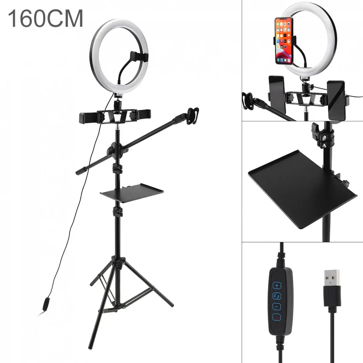 26cm LED Selfie Ring Light With Tripod RingLight with Mobile Phone Clips & Microphone Stand for Makeup Video Live Photo