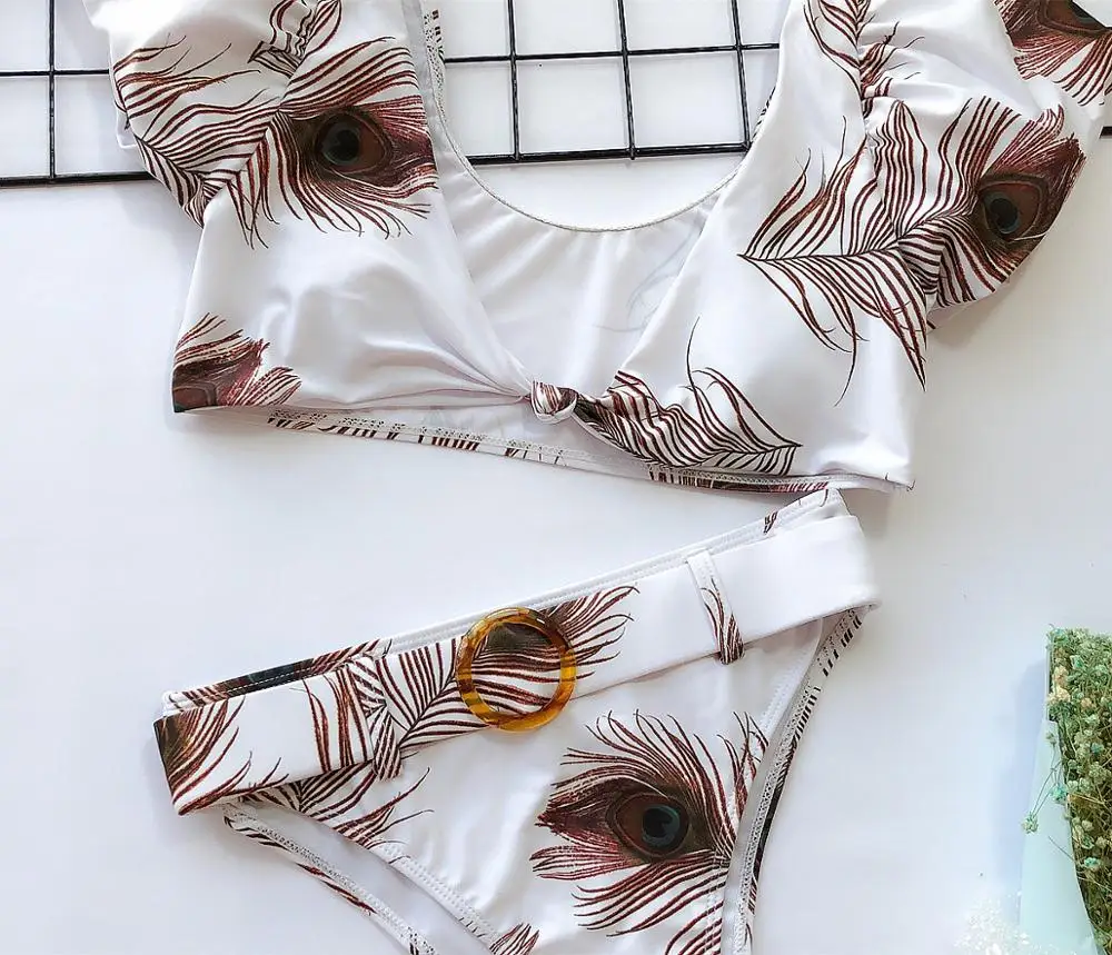 Peacock Feather Swimsuit Female Sexy Bikinis 2020 Mujer V Neck Swimwear Women Brazilian Biquini Bathing Suit | Женская одежда