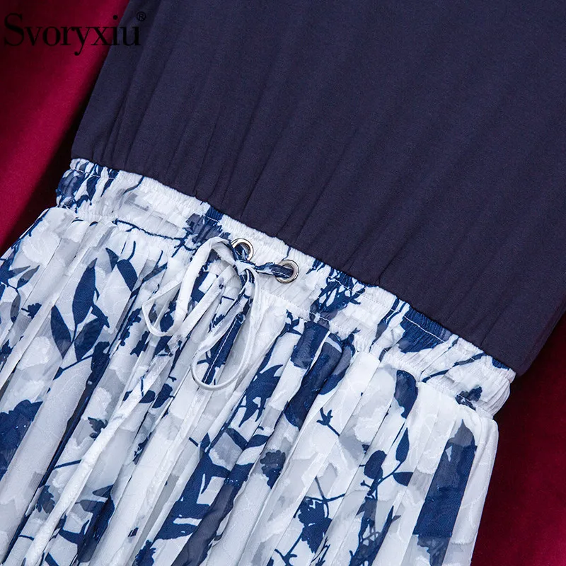 

Svoryxiu 2021New Runway Designer Summer Casual Plus Size Dress Women's Fashion Short Sleeve Flower Print Pleated Dresses