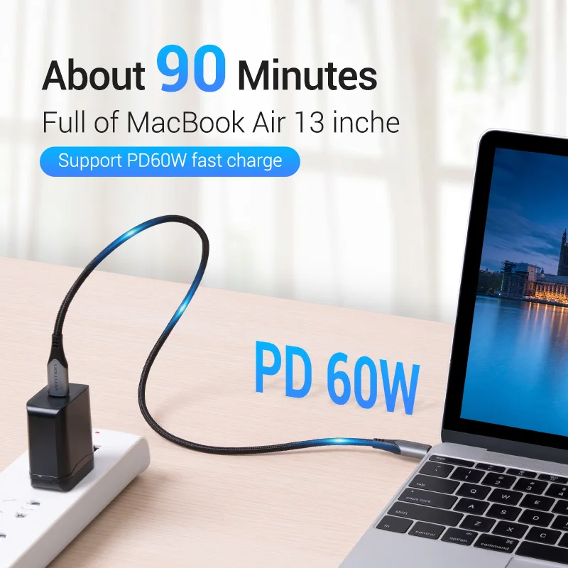 Vention USB C к Type кабель для Samsung S9 S8 PD 60W 4K Quick Charge 4 0 Быстрый зарядный MacBook Pro