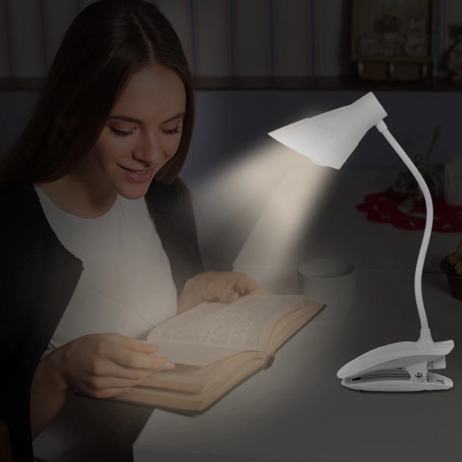 

Hot Touch Control table lamp LED Clip On Reading desk lamp 3 Brightness Levels USB Rechargeable Reading table Lamp with Slick