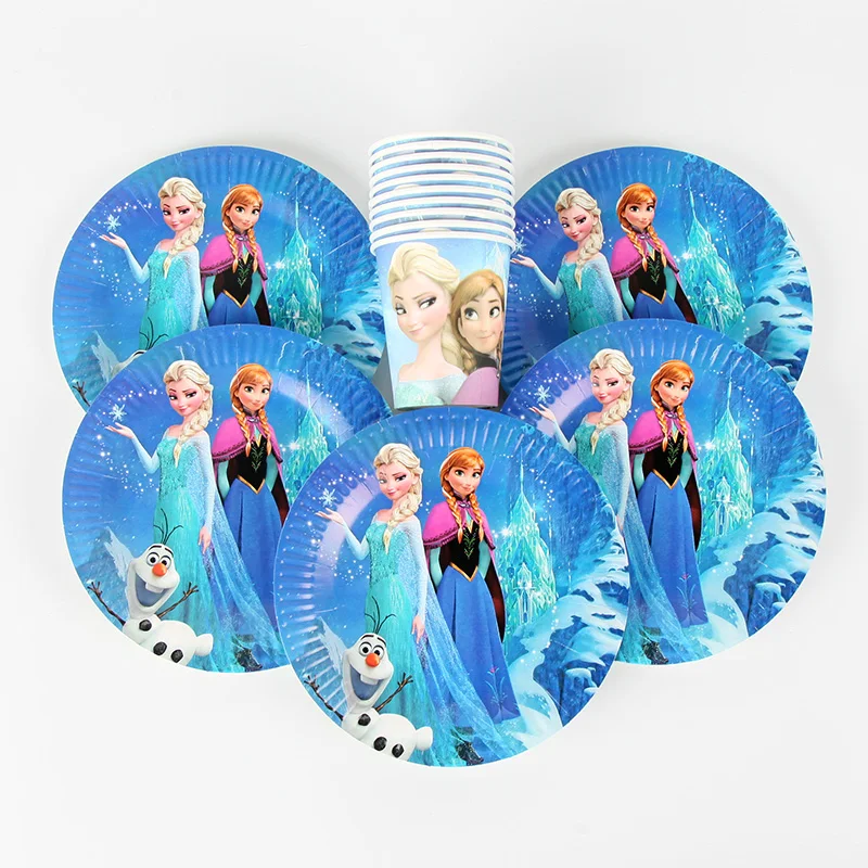

40pcs/lot Disney Frozen Party Paper Cup Plate Disposable Tableware Sets Baby Birthday Party Decor Kids Evnent Party Supplies