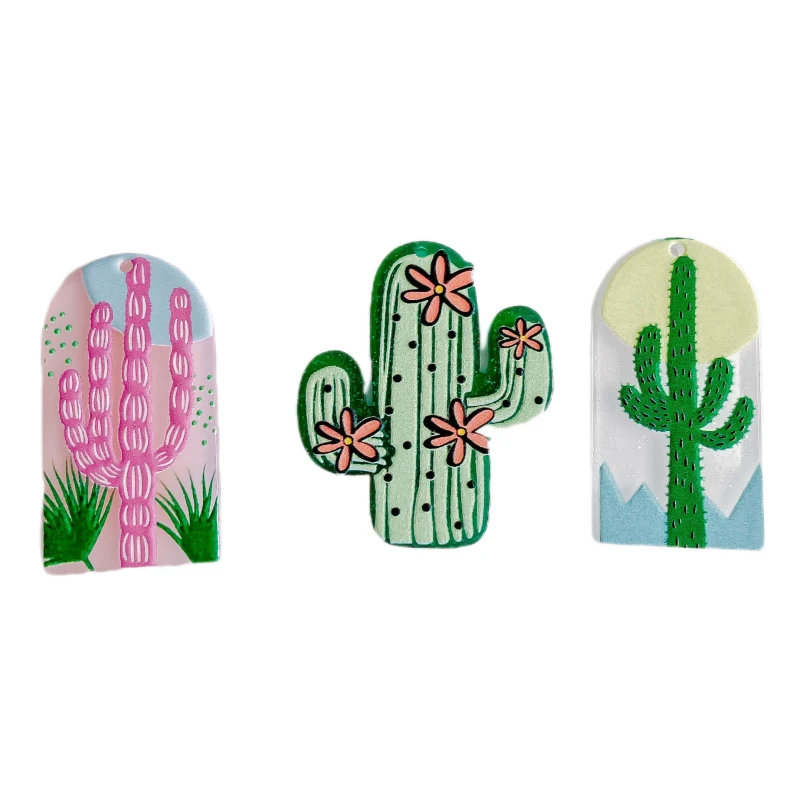 Acrylic Plastic Cactus Flat Back Pendant Earring Accessories Eardrop Necklace Charms Jewelry Making Supplies Diy Material 8pcs - купить по