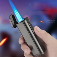 three flames straight into the lighter high power cigar lighter with cigar cutter safe prevent accidental touch gadgets for men