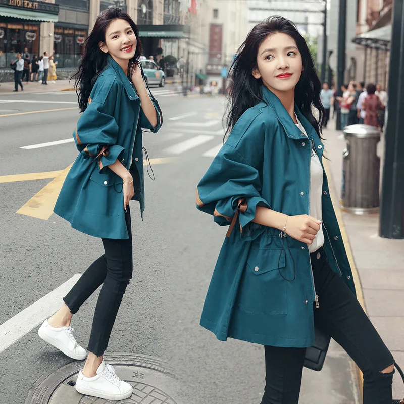 

Small Windbreaker Women's Middle and Long Korean Version Spring Autumn 2020 New Splicing Student Loose and Versatile Windbreaker