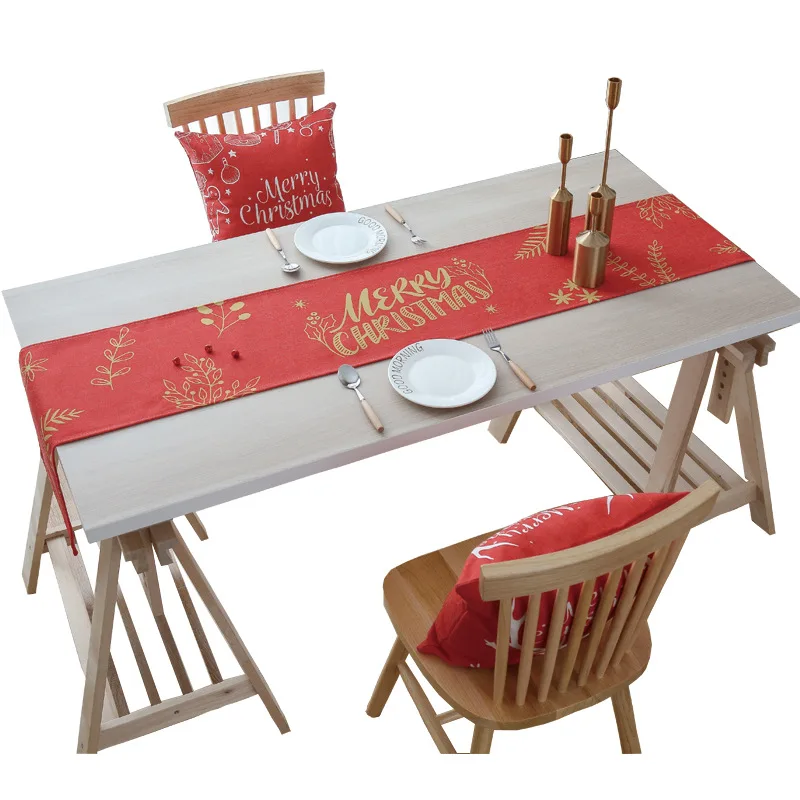 

European and American Christmas decoration table runner polyester elk print Nordic coffee table table decoration tablecloth