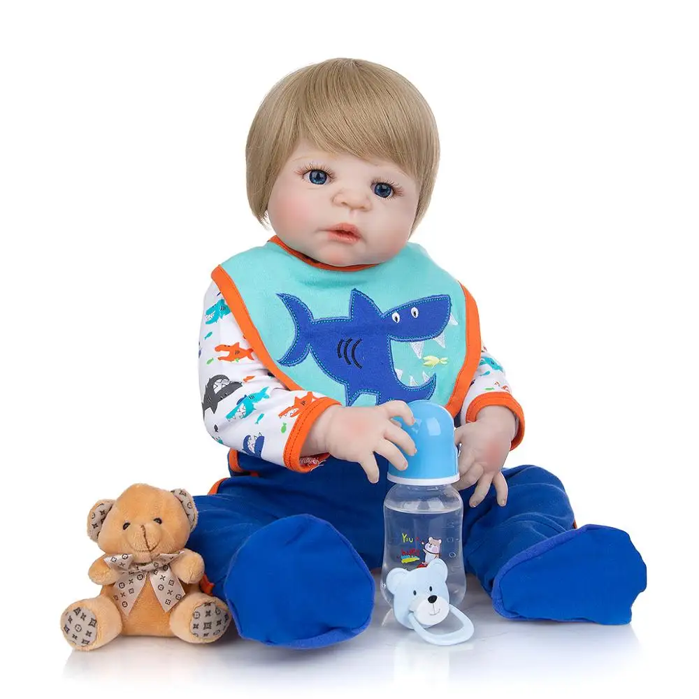 Реалистичные 23 "57 см куклы Reborn Baby Boy полностью силиконовые виниловые милые для