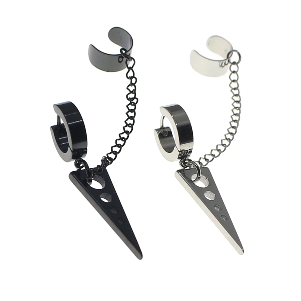 

1Pcs Cuff Earring Stainless Steel Ear Cuffs Triangle Dangle Chain Huggie Hoop Earrings for Men Women