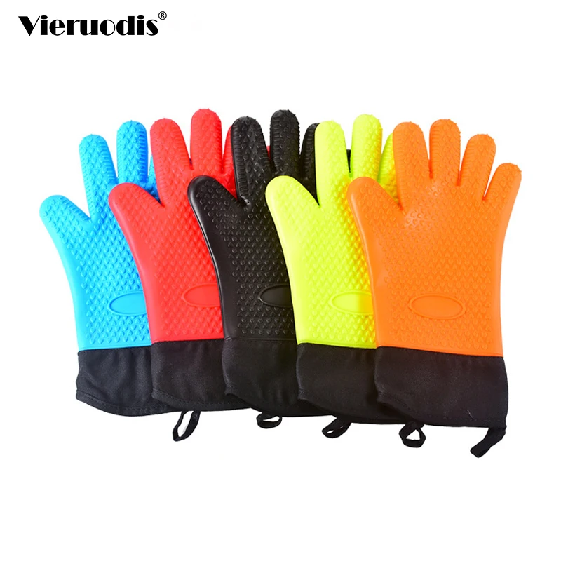 Длинные толстые силиконовые перчатки с защитой от ожогов кухонные рукавицы для