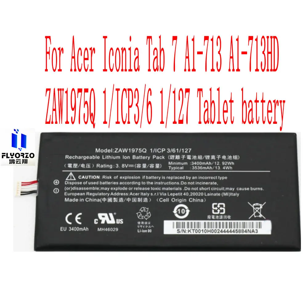 

Новый высококачественный аккумулятор ZAW1975Q 3536 мАч для планшетов Acer Iconia Tab 7 A1-713 ZAW1975Q 1/ICP3/6 1/127