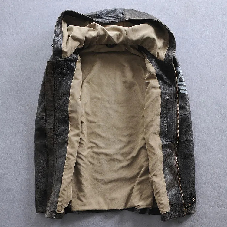 Мужская повседневная куртка-пилот с капюшоном из натуральной овечьей кожи