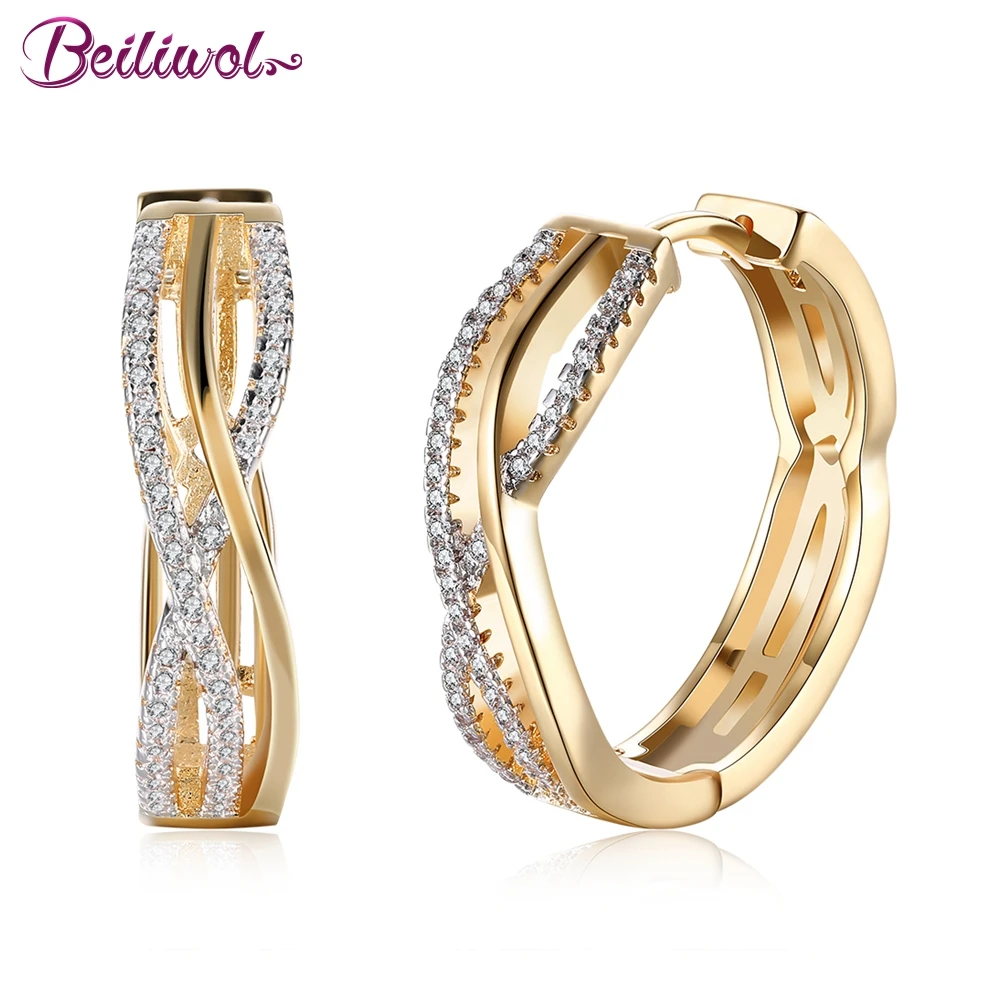 Женские серьги-кольца Beiliwol круглые серьги из цветного циркона цвета шампанского