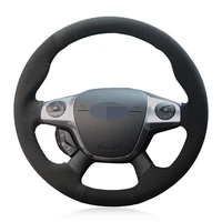 car steering wheel cover soft black genuine leather suede wrap for ford focus 3 2012 2014 kuga escape 2013 2016 c max 2011 2018