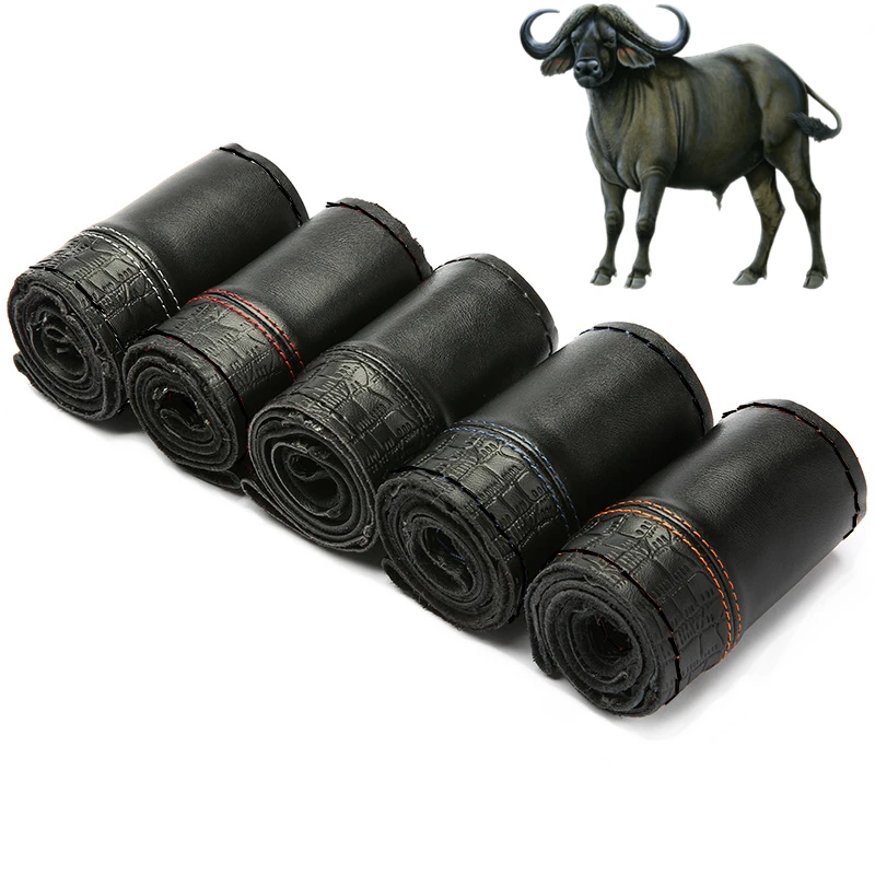 

DIY Steering Wheel Cover Soft Anti slip 100% Genuine Leather Cowhide Braid With Needle Thread Car-Styling Interior Accessories