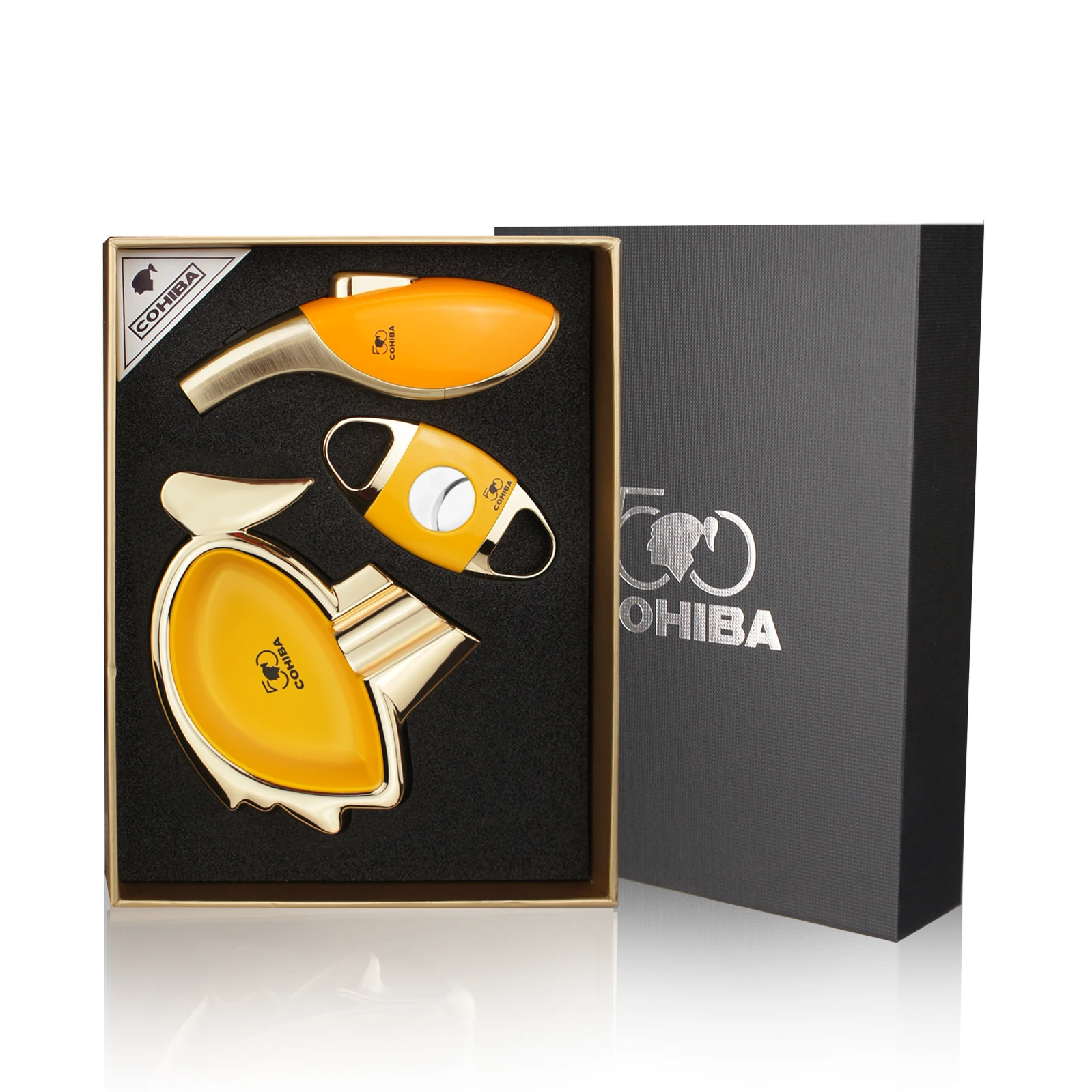 

Lighter Cigar Ashtray Cutter Lighter Windproof Torch Jet Flame Cigar Accessories set Butane Gas Gift Box for CHRISTMAS