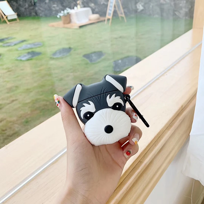 3D милые наушники Schnauzer Dog силиконовый мягкий чехол для AirPods 1 2 Bluetooth гарнитура
