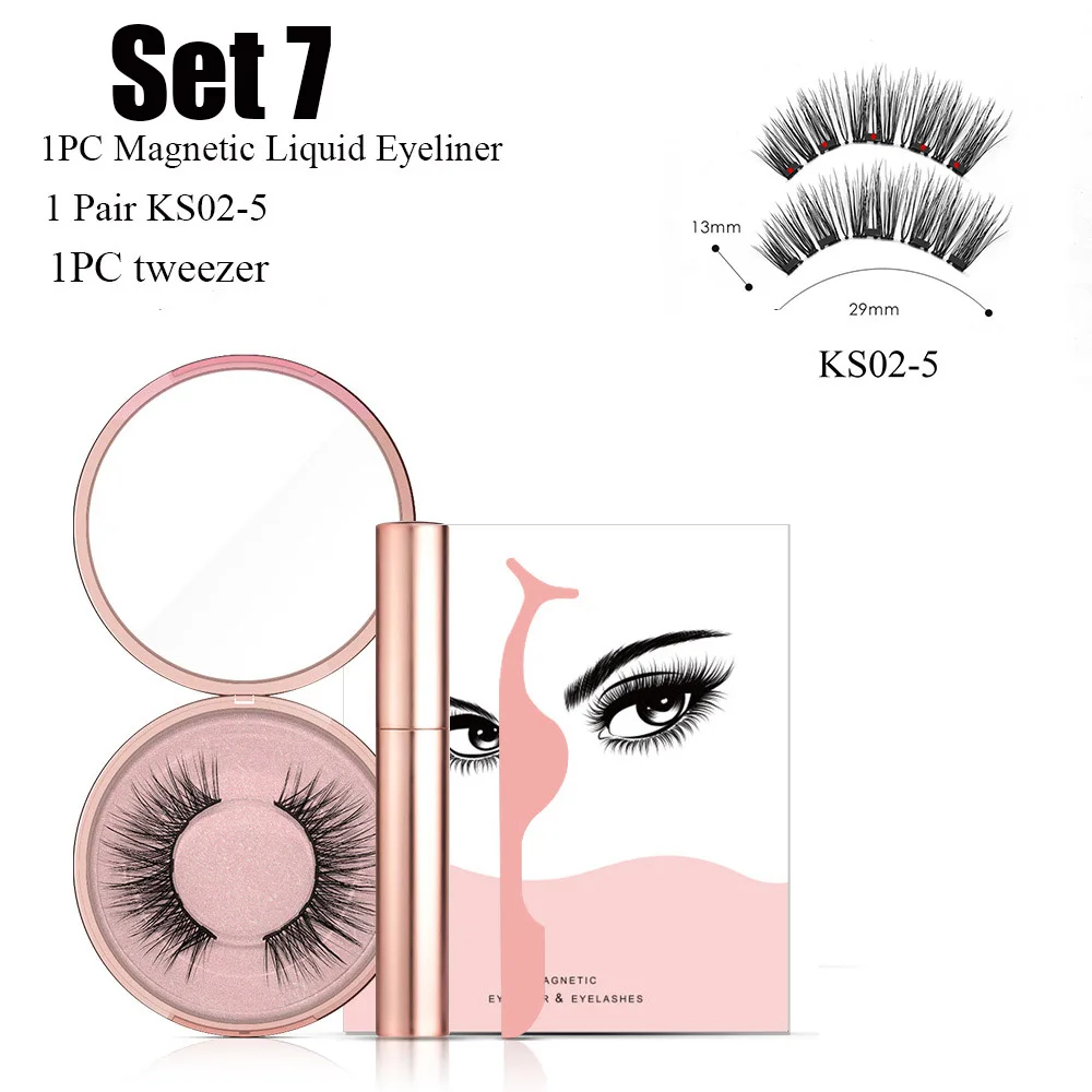 Set 7 1 Набор, магнитная жидкая подводка для глаз или пять накладных ресниц ручной работы, Водостойкая Подводка для глаз, для женщин, для макияжа глаз, стильные инструменты - Цвет: Set 7