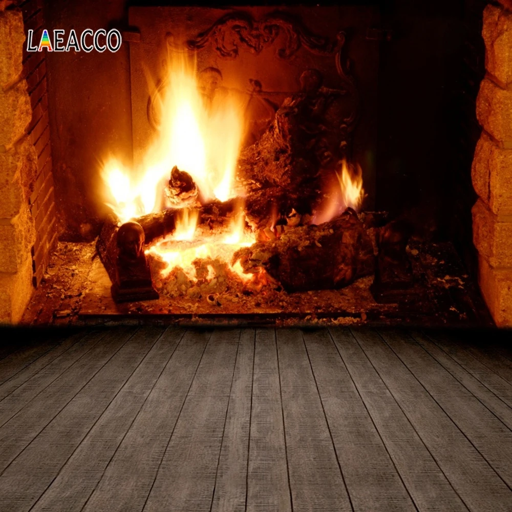 

Laeacco Stone Wall Wooden Floor Fireplace Fire Wood Photography Backgrounds Customized Photographic Backdrops For Photo Studio