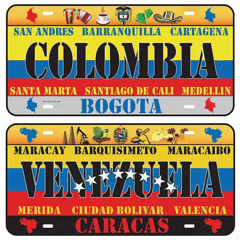 Colombia Venezuela Национальный стиль оловянный знак декоративный номерной знак табличка металлическая винтажная настенная табличка домашний бар Декор железная живопись металлический плакат - Цвет: Colombia Venezuela