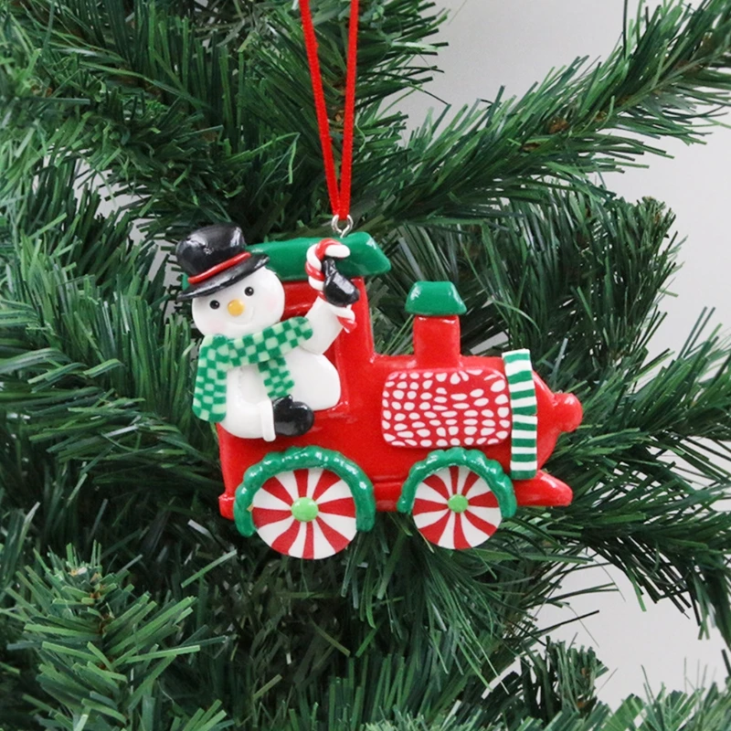 

T5EF 3Pcs/Set Christmas Tree Hanging Ornaments Clay Car Train Pendants Cartoon Santa Elk Snowman Kids Toys Xmas Party DIY