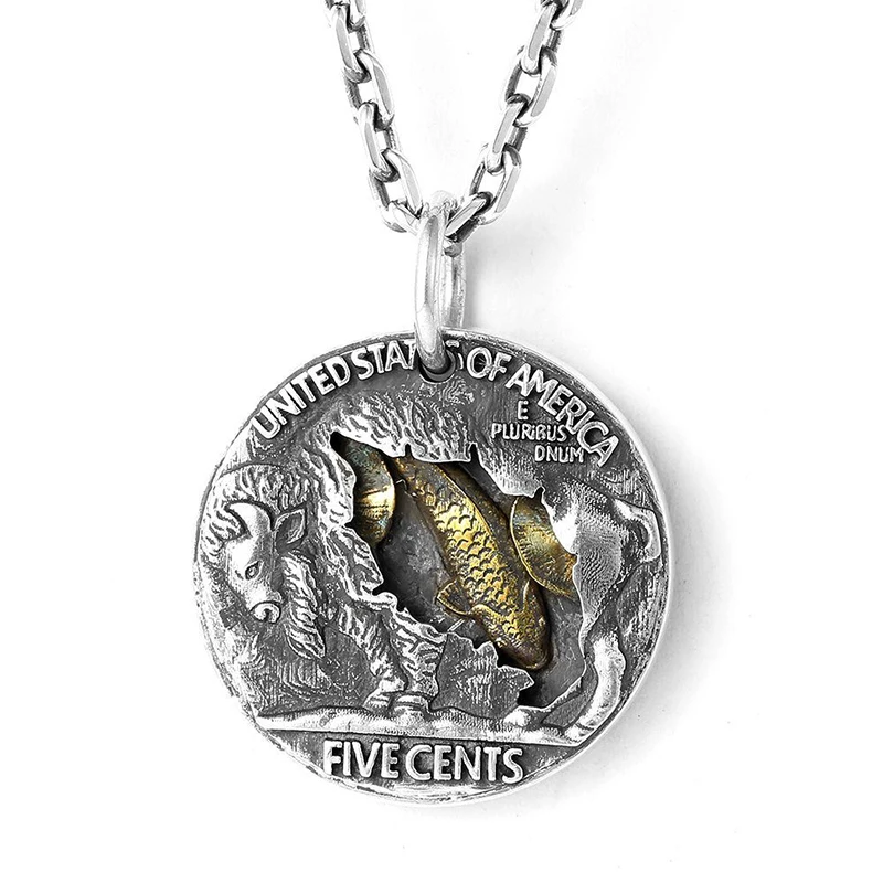 

Новое серебряное ожерелье с монетами, Мужская модная круглая подвеска в стиле хип-хоп с монетами стандартной фирмы, индивидуальная Одиночная подвеска