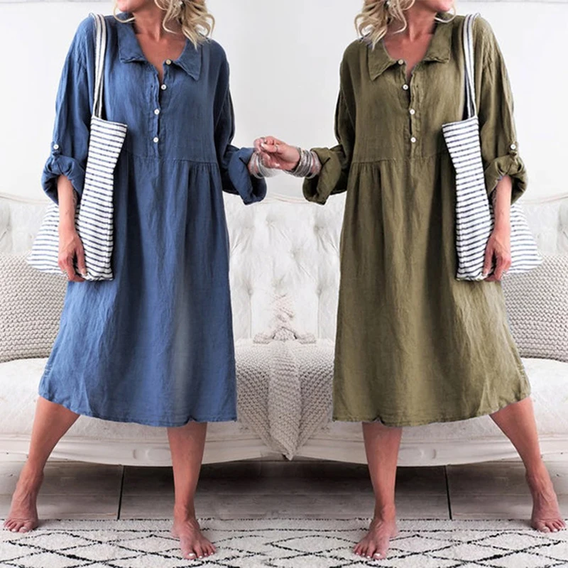 

Fashion Clothes Women Autumn Winter Casual Long Sleeve Oversize dress Ladies lapel Buttons Pullover Shirts Loose Printed dress
