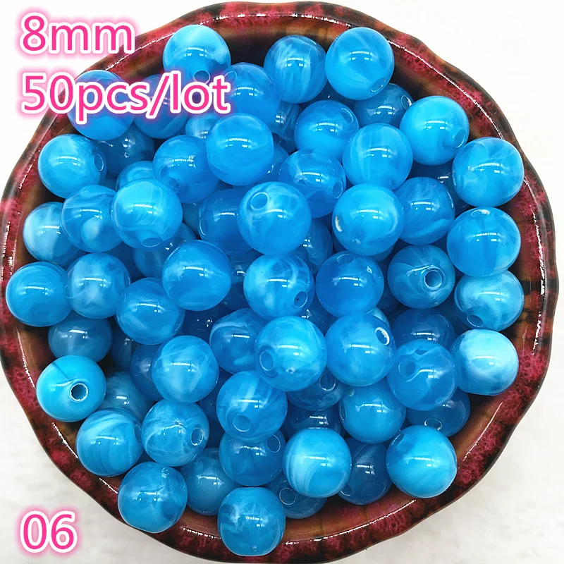 50 шт./лот 8 мм Имитация натурального камня Круглые акриловые бусины Свободные для