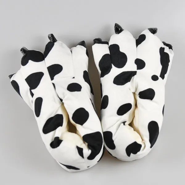 cow Сезон осень-зима; домашние теплые тапочки из плюша с лапами; для женщин, мужчин, детей; хлопковые мягкие Забавные костюмы на Хэллоуин с животными; Monster Claw; обувь для пола - Цвет: cow