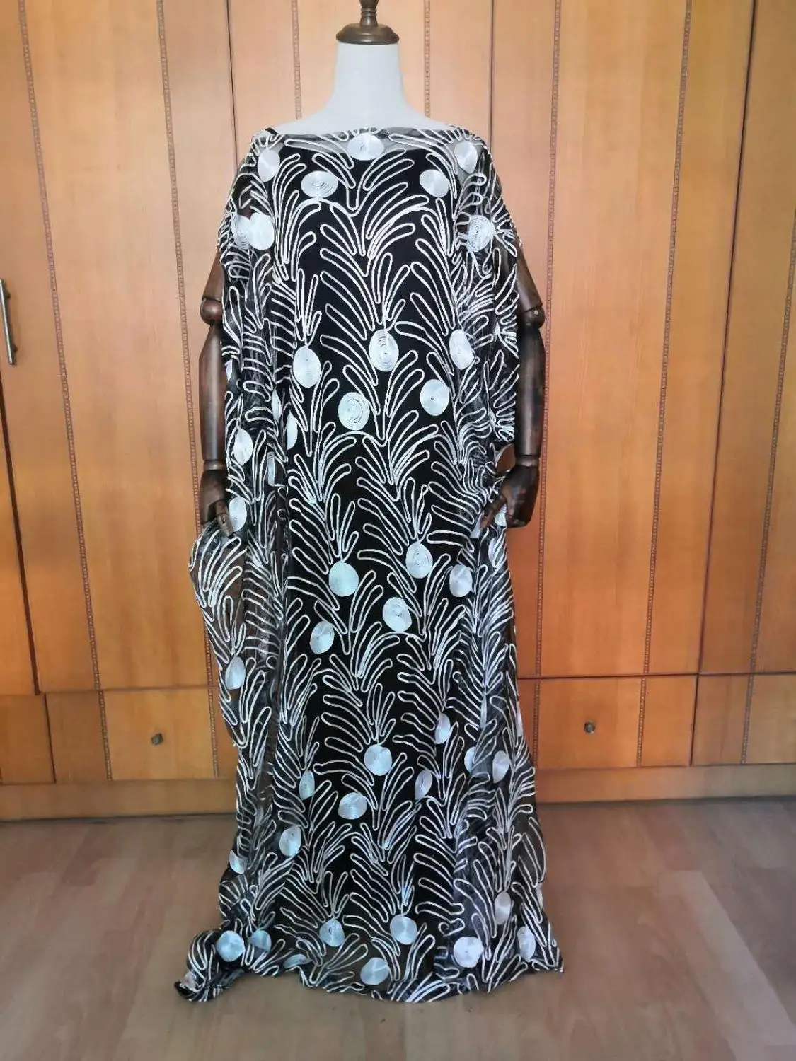 

2020 Classic New Style African Women's Dashiki Net Tulle Fabrics Lace Loose Skirt Long Dress inside 2piece Free Size Length 150