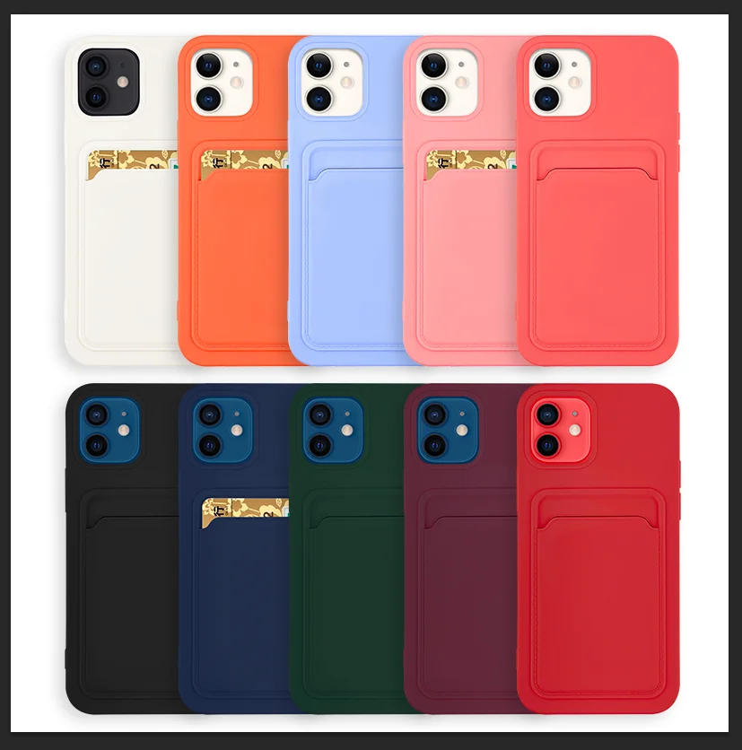

original card bag soft silicone luxury phone case For iPhone 11 12 Pro Max mini 7 8 Plus XR X XS Shockproof Case protector Cover