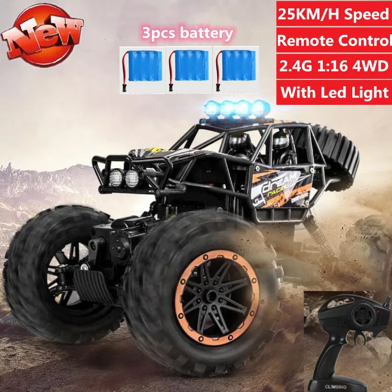 

2,4G 1:16 4WD 25 км/ч высокоскоростной Электрический Радиоуправляемый автомобиль со вспышкой, светильник, игрушечный багги, скалолазающий автомо...