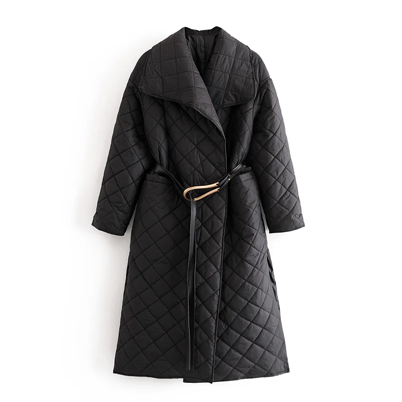 

Women Black Long Parkas With Belt Pockets 2020 Autumn Winter Female Office Lady Elegant Overcoat QN50