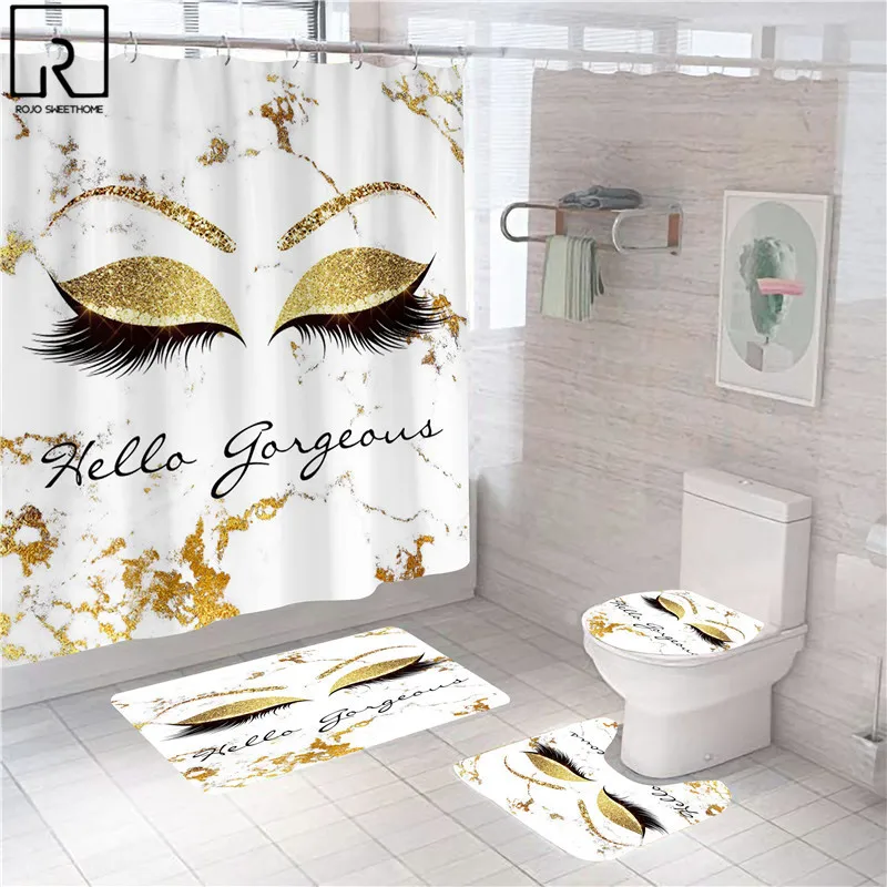 women eye and eyebrow print shower curtain sexy girls bathroom curtains bath mat set rugs anti slip carpet toilet lid cover home free global shipping