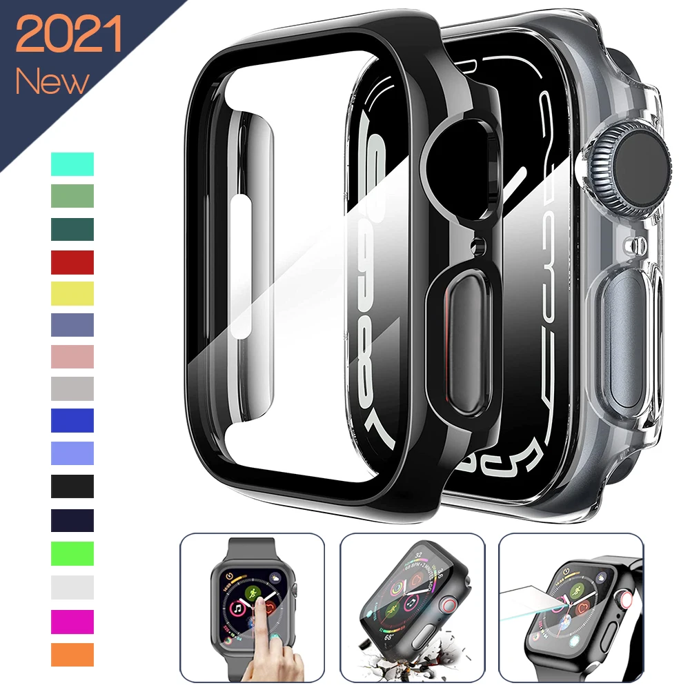 360 full Screen Protector hard Case for Apple watch 7/6/SE/5/4/3/2/1 cover Tempered glass film for iwatch 41MM 45MM 40MM 44MM