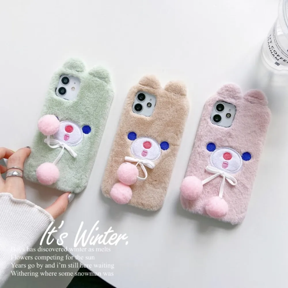 

Cute Soft Fur Sloth Phone Case For iPhone 12 11 13 Pro X Xr Xs Max 8 7 Plus 6 Case Cute Plush Warm Furry Cover Pink Green Woman