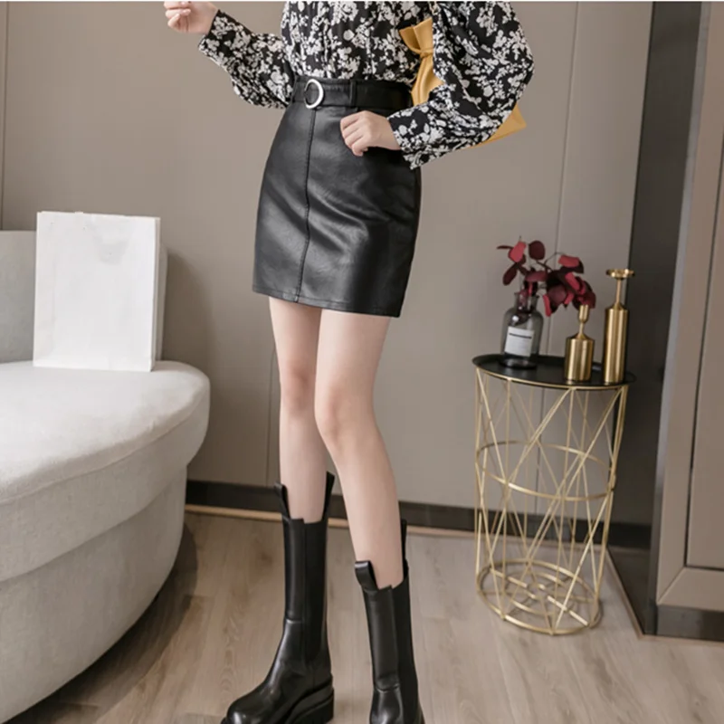 REALEFT осенне-зимняя черная юбка-карандаш из искусственной кожи с высокой талией