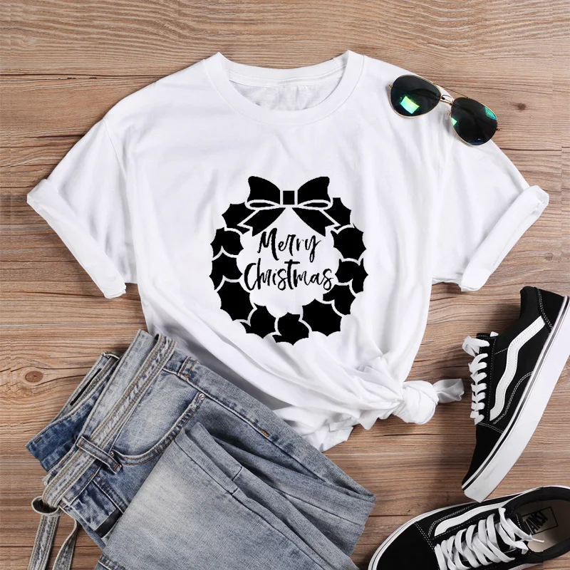 Рождественский подарок футболка с принтом 2019 Модная белая летние топы Плюс