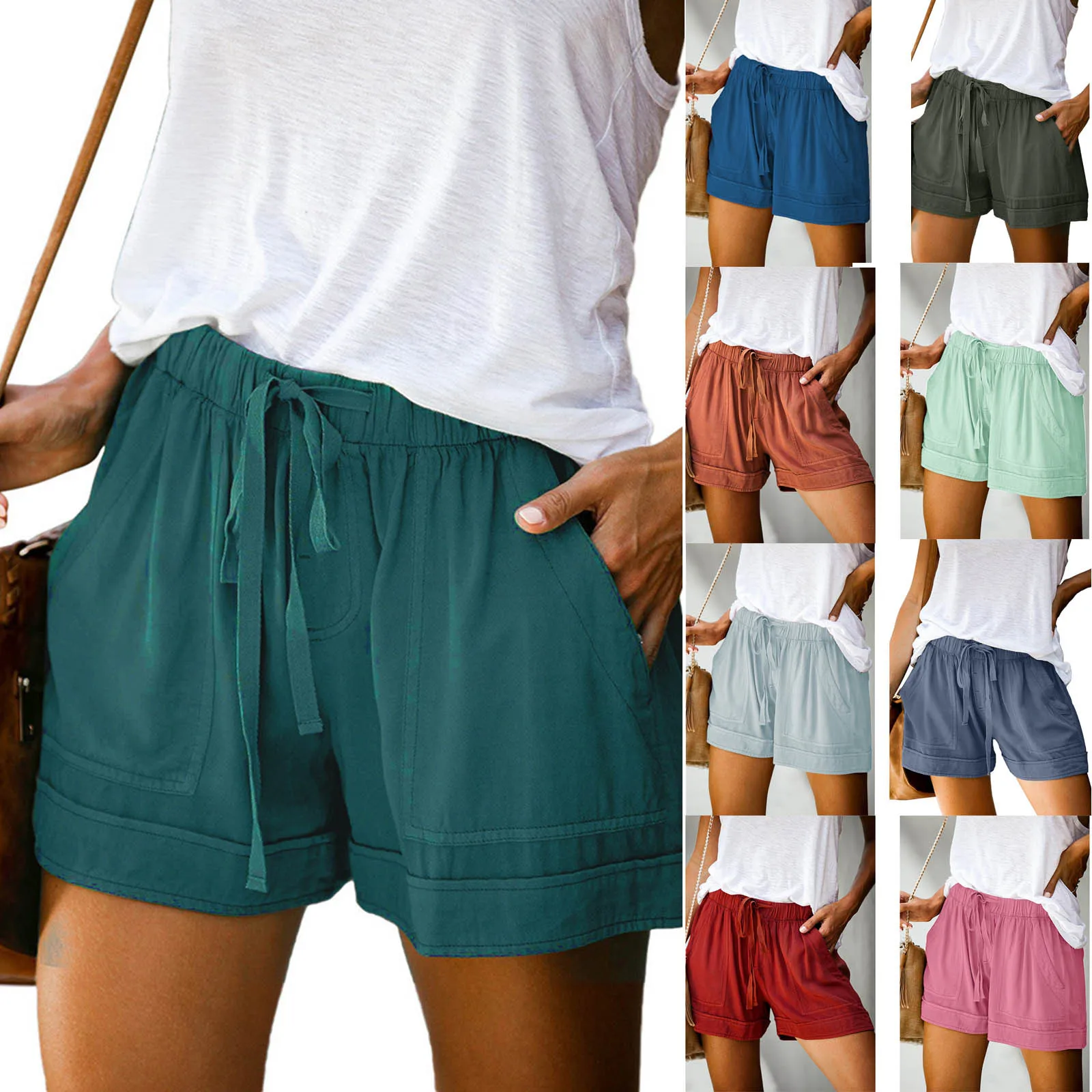 

Womens Shorts Plus Size Comfy Drawstring Casual Elastic Waist Pocket Loose Shorts Pants