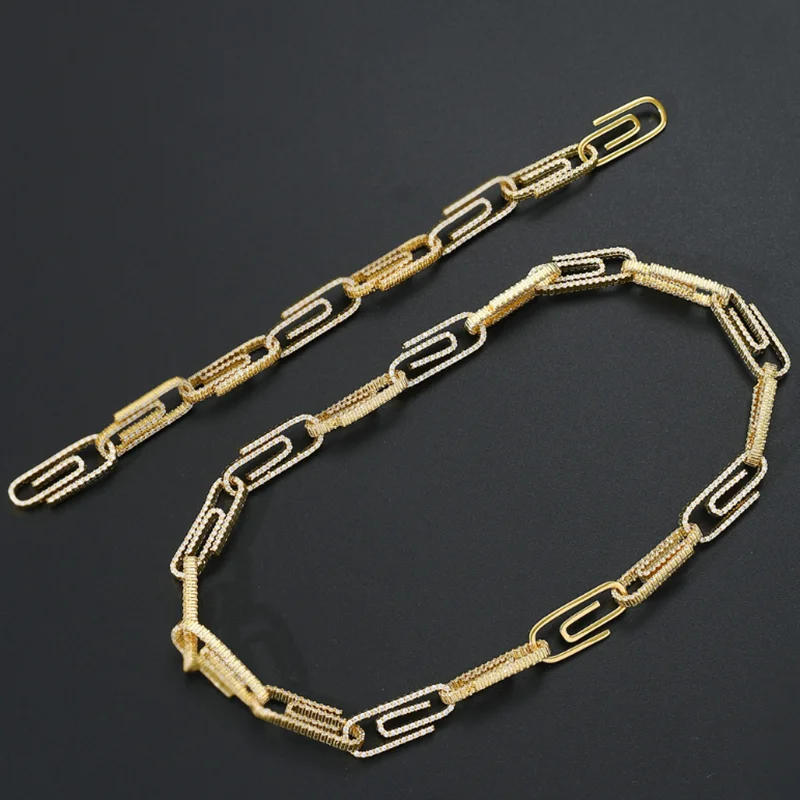

Hip Hop Chain Zircon Necklace High Quality CZ Pins Link for Couple Jewelry