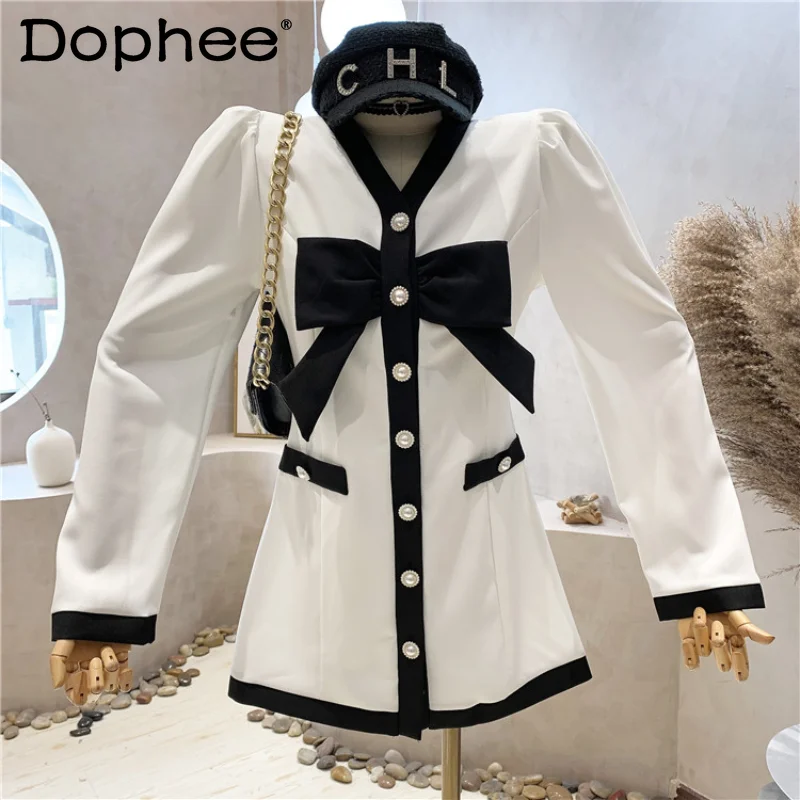 

Женское платье-мини с бантом, элегантное ТРАПЕЦИЕВИДНОЕ ПЛАТЬЕ во французском ретро-стиле контрастных цветов с V-образным вырезом и длинным...