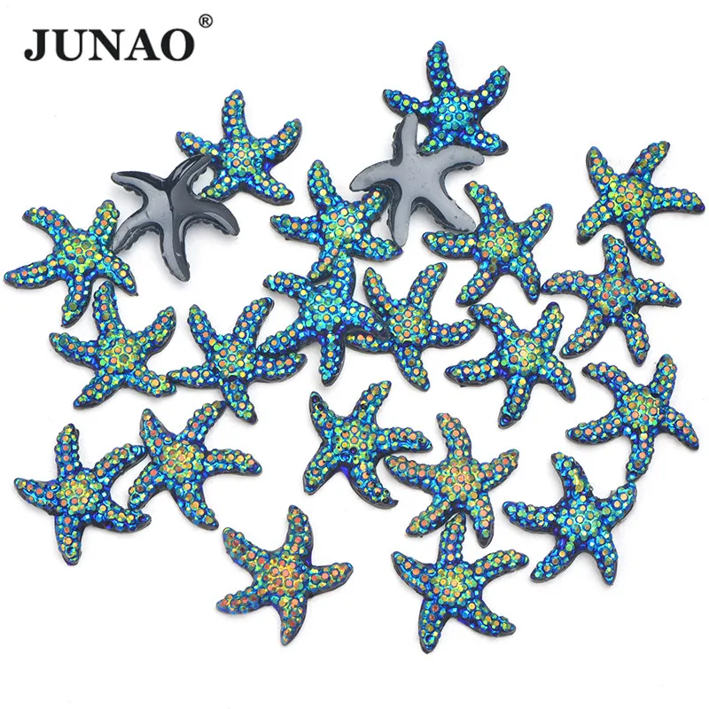 

JUNAO 30pcs 12mm Black AB Color Starfish Decoration Rhinestone Applique Flatback Resin Crystal Stones Non Hotfix Strass for DIY
