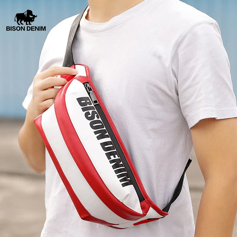 BISON джинсовая сумка-Кроссбоди из натуральной кожи модная сумка на ремне груди