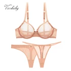 Varsbaby сексуальное кружевное нижнее белье без подкладки набор 1 бюстгальтер + 2 трусики однотонный прозрачный три четверти пряжа стринги размера плюс комплект бюстгальтера