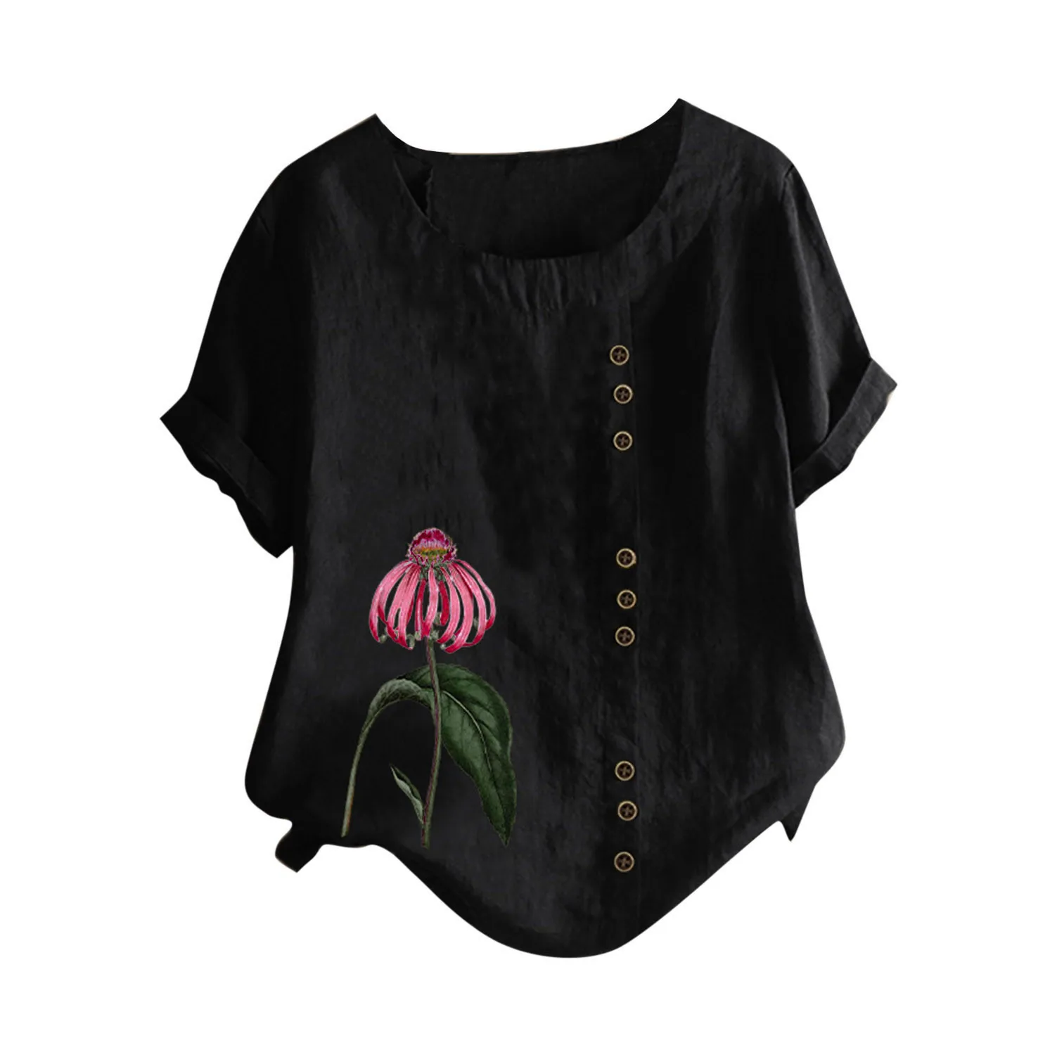 

Summer Women 's Cotton Linen Blouse Tops Fashion O-Neck Short Sleeve Shirt Loose Plus Size Clothing For Women Ladies Blouse