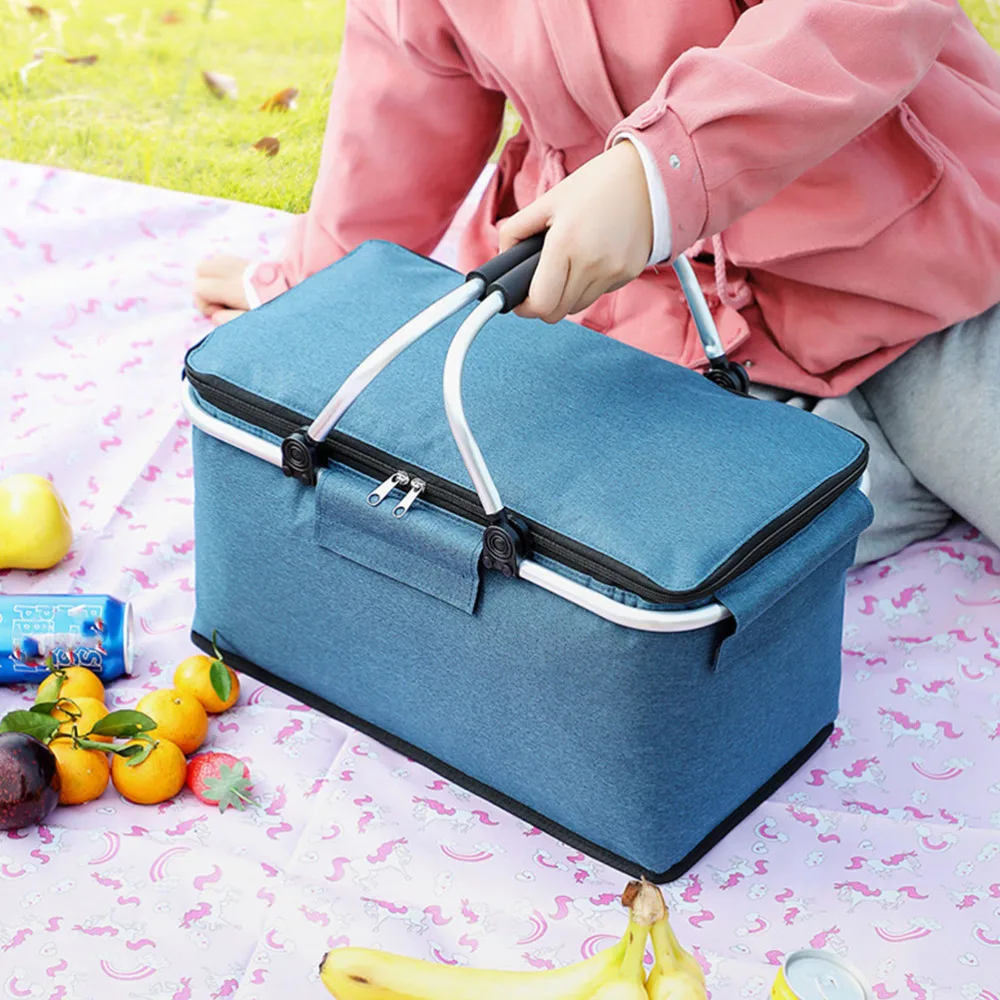 

1Pc Foldable Outdoor Picnic Basket Cooler Heat Preservation Dual Purpose Basket